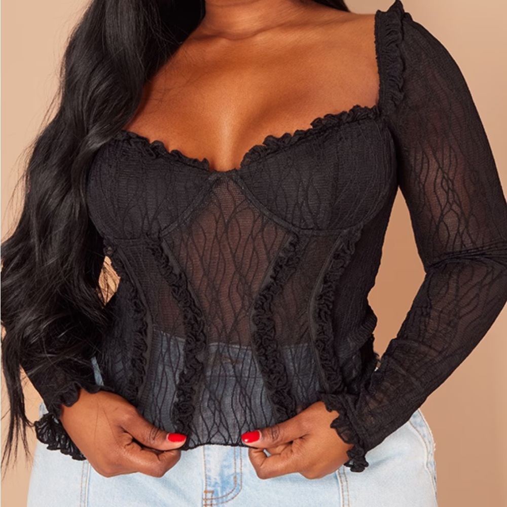 NWT Pretty Little Thing Black lace corset type shirt